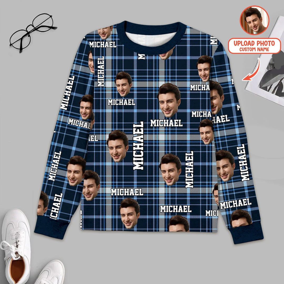 Custom Photo & Name Christmas Plaid Men Pajama Set - Zumbamboo