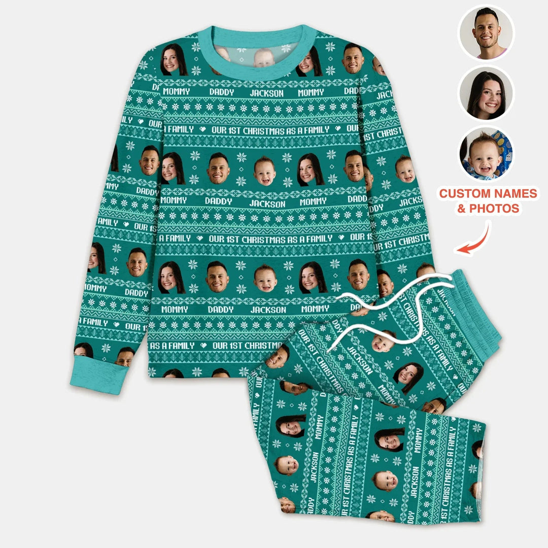 Custom Photo Our 1st Christmas as a Family Custom Men's Pajama Set - Zumbamboo