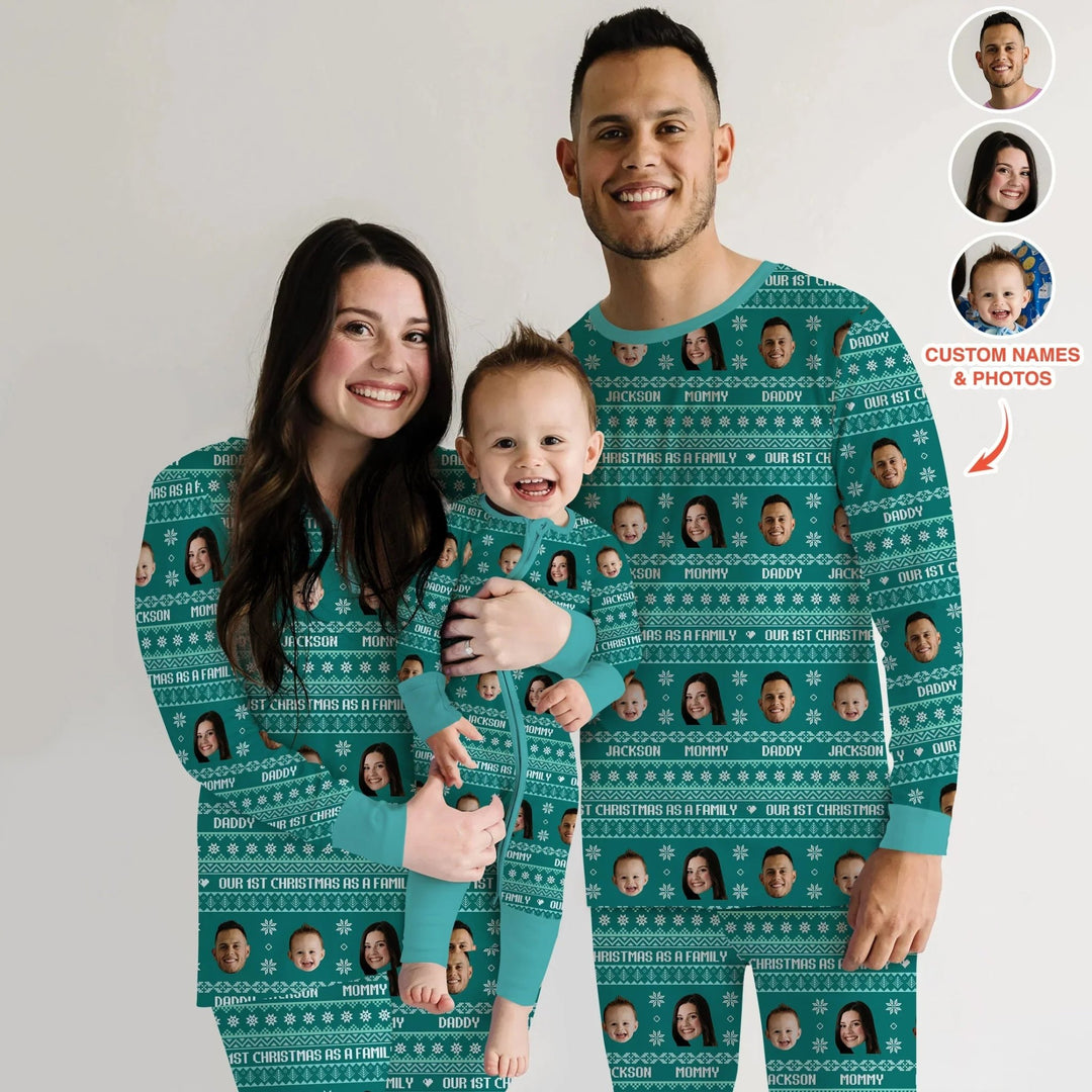 Custom Photo Our 1st Christmas as a Family Custom Men's Pajama Set - Zumbamboo