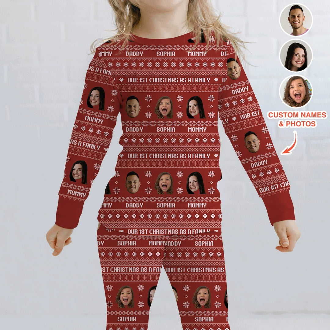 Custom Photo Our 1st Christmas as a Family Two Piece Long Sleeve Pajama Set - Zumbamboo
