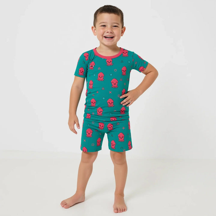 Cute Squid Two Piece Short Sleeve Shorts Pajama Set - Zumbamboo