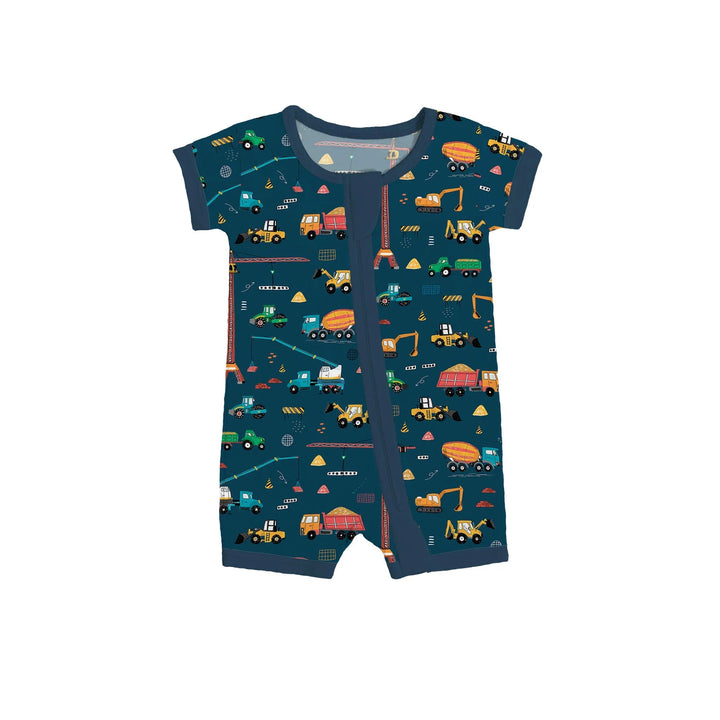 Dark Slate Gray Construction Shorty Zippered Romper - Zumbamboo