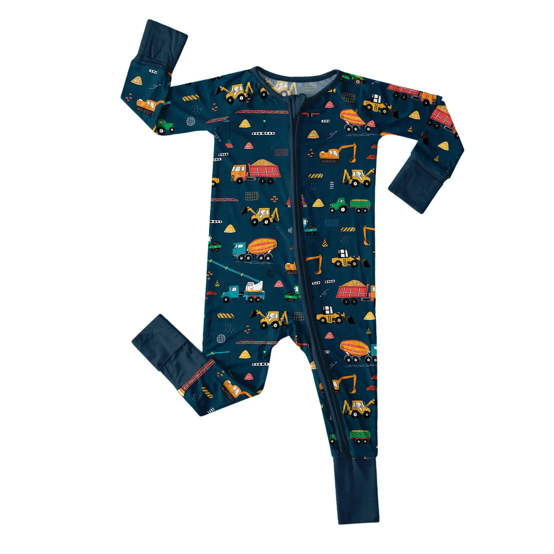 Dark Slate Gray Construction Convertible Zippered Romper , Dark Slate Gray Construction Convertible Zippered Romper - Newborn