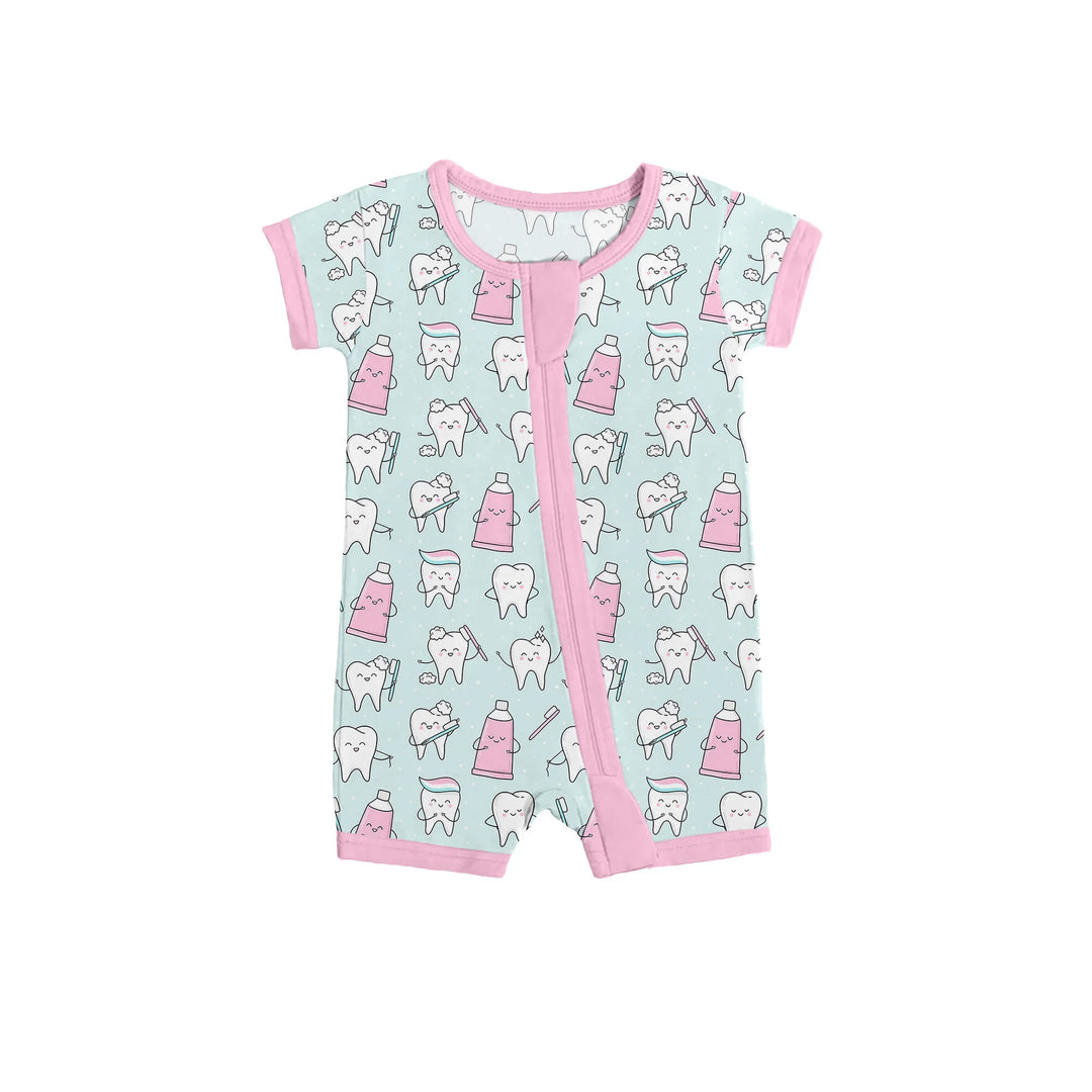 Dental Shorty Zippered Romper , Dental Shorty Zippered Romper - 0-3M