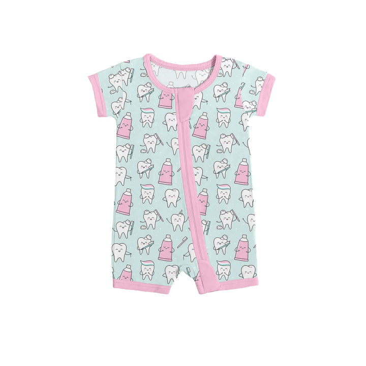 Dental Shorty Zippered Romper , Dental Shorty Zippered Romper - 0-3M