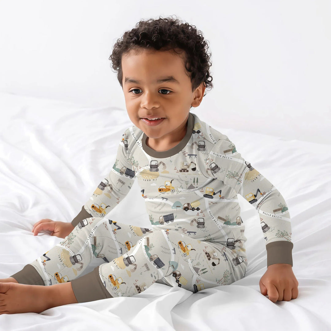 Diggers Route Map Two Piece Long Sleeve Pajama Set - Zumbamboo