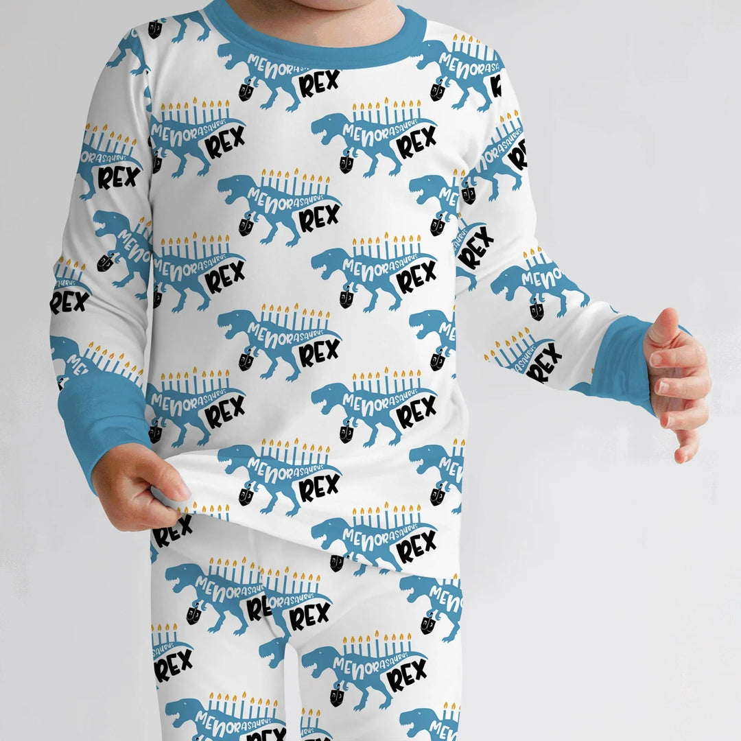Dinosaur Hanukkah Boy Two Piece Long Sleeve Pajama Set - Zumbamboo
