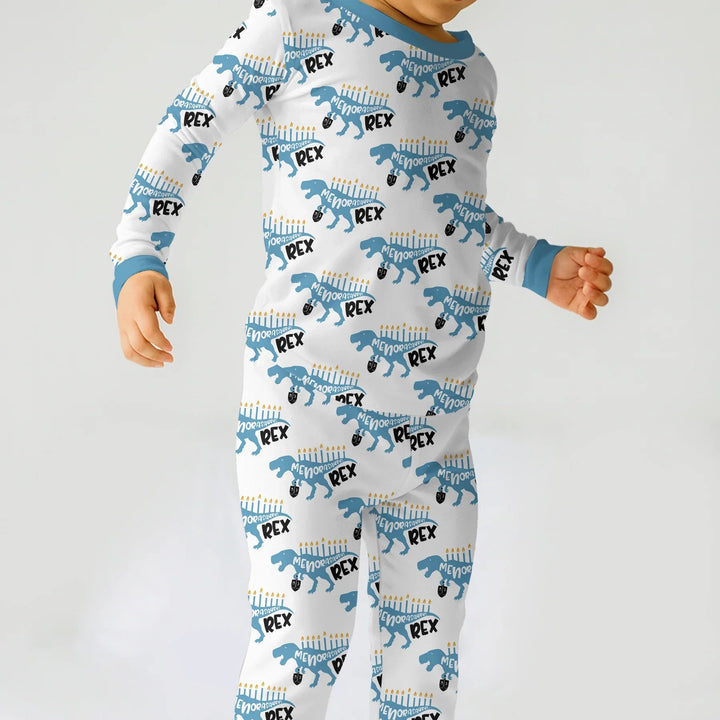 Dinosaur Hanukkah Boy Two Piece Long Sleeve Pajama Set - Zumbamboo