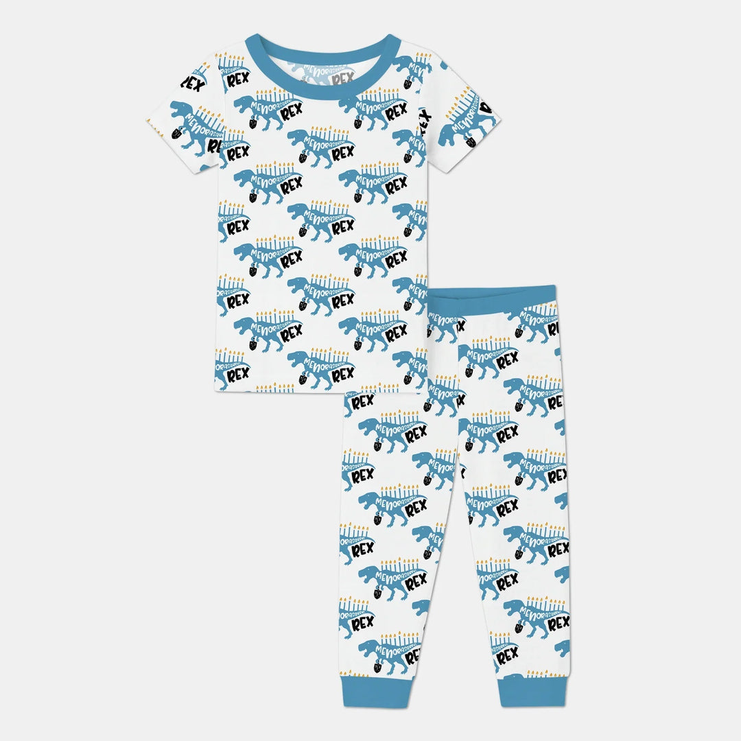 Dinosaur Hanukkah Boy Two Piece Short Sleeve Pajama Set - Zumbamboo