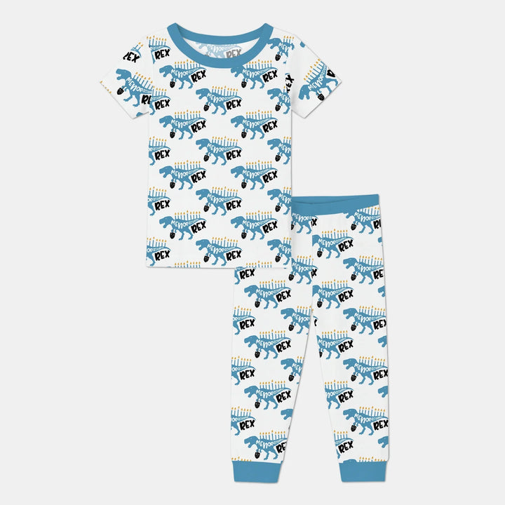 Dinosaur Hanukkah Boy Two Piece Short Sleeve Pajama Set - Zumbamboo