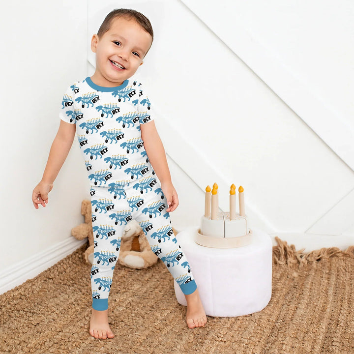 Dinosaur Hanukkah Boy Two Piece Short Sleeve Pajama Set - Zumbamboo