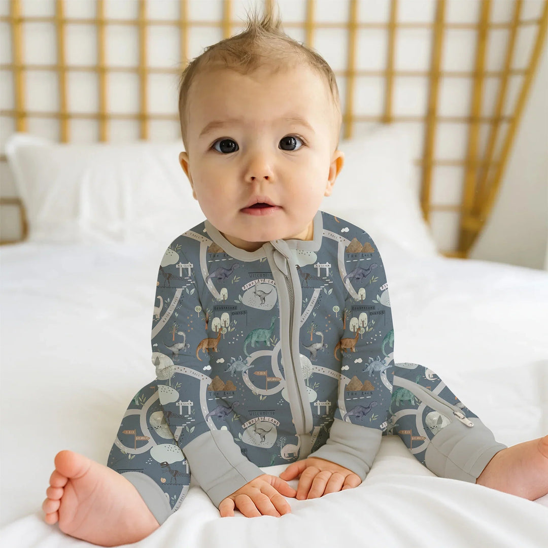 Dinosaur Route Map Convertible Zippered Romper - Zumbamboo