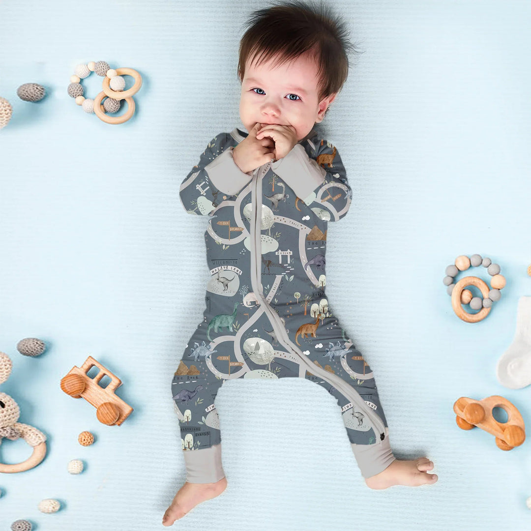 Dinosaur Route Map Convertible Zippered Romper - Zumbamboo
