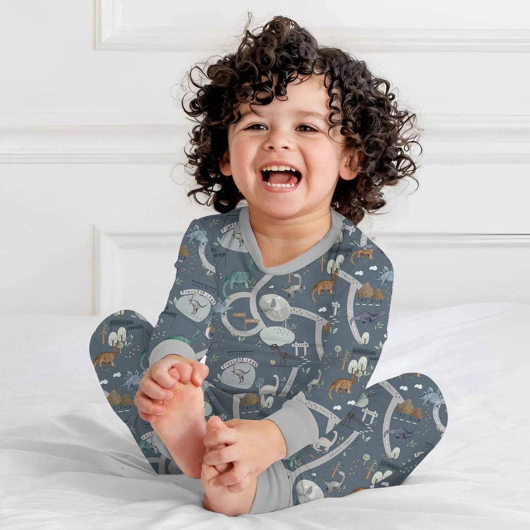 Dinosaur Route Map Two Piece Long Sleeve Pajama Set - Zumbamboo