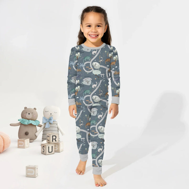 Dinosaur Route Map Two Piece Long Sleeve Pajama Set - Zumbamboo