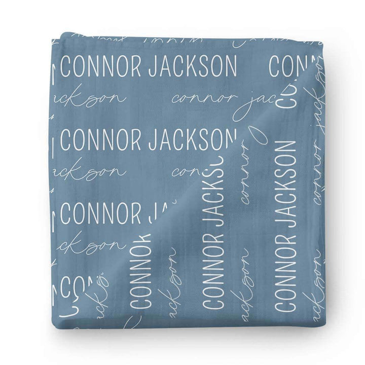 Personalized Baby Name Swaddle Blanket Block & Script , Personalized Baby Name Swaddle Blanket Block & Script - Script / Dusty Blue