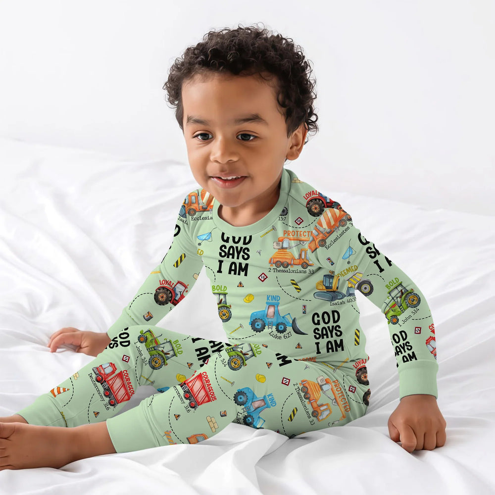 God Says I Am Boy Two Piece Long Sleeve Pajama Set , God Says I Am Boy Two Piece Long Sleeve Pajama Set - 12-18M / White