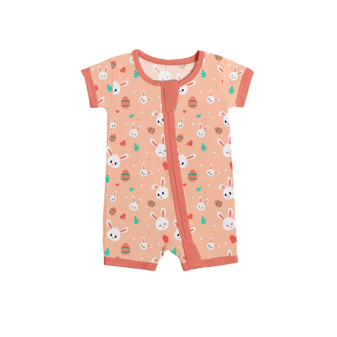Easter Shorty Zippered Romper in Apricot - Zumbamboo