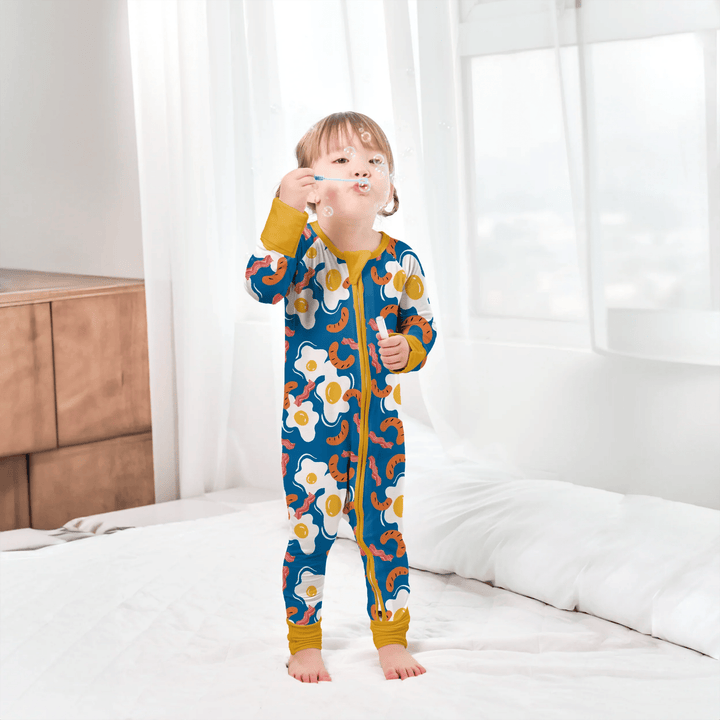 Egg And Hot Dog Breakfast Convertible Zippered Romper - Zumbamboo