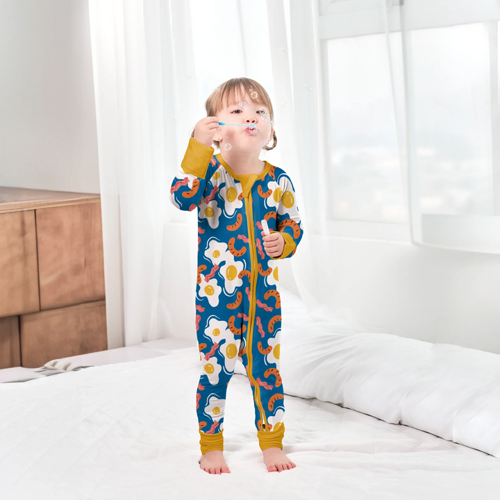 Egg And Hot Dog Breakfast Convertible Zippered Romper , Egg And Hot Dog Breakfast Convertible Zippered Romper - Newborn