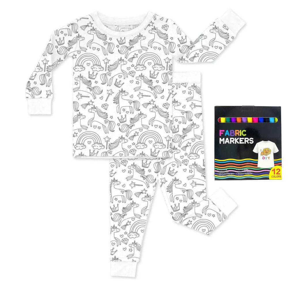 Enchanted Unicorn Colorable Two Piece Pajama Set - Zumbamboo