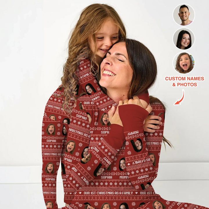 Custom Photo Our 1st Christmas as a Family Two Piece Long Sleeve Pajama Set , Custom Photo Our 1st Christmas as a Family Two Piece Long Sleeve Pajama Set - 12-18M