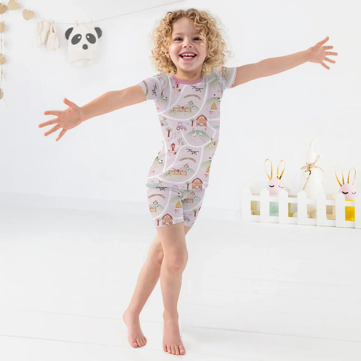 Farm Meadow Route Map Two Piece Short Sleeve Shorts Pajama Set - Zumbamboo