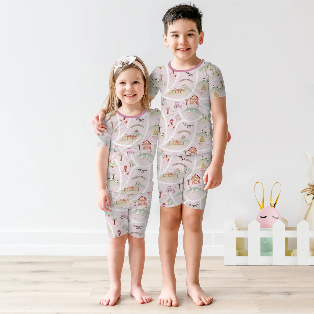 Farm Meadow Route Map Two Piece Short Sleeve Shorts Pajama Set - Zumbamboo