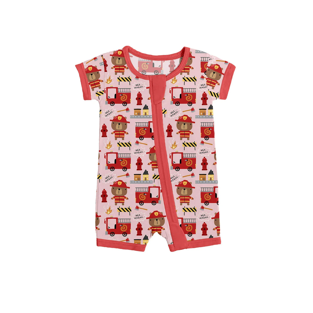Firefighter Bears Shorty Zippered Romper , Firefighter Bears Shorty Zippered Romper - 0-3M