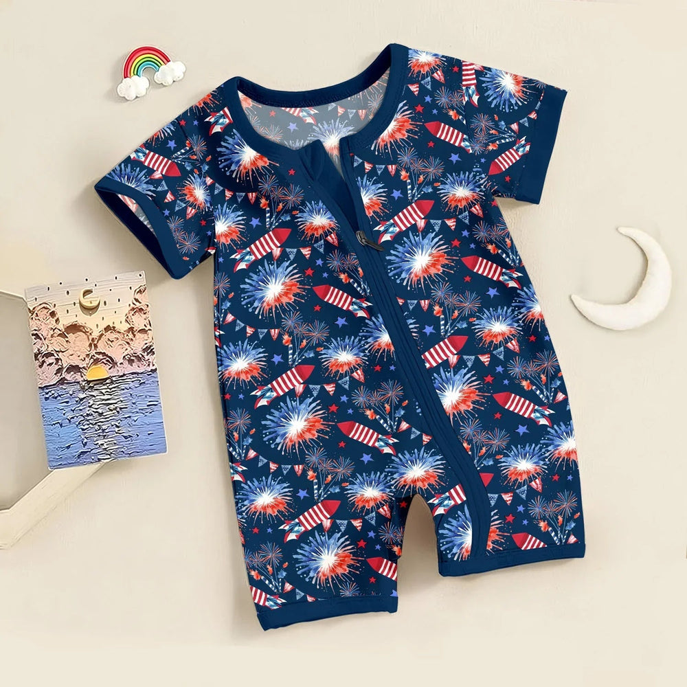 Firework Shorty Zippered Romper - Zumbamboo