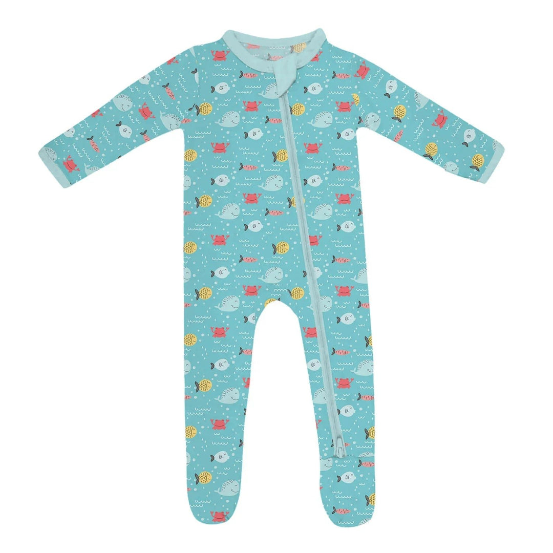 Fishes And Crabs Zippered Footie Romper - Zumbamboo