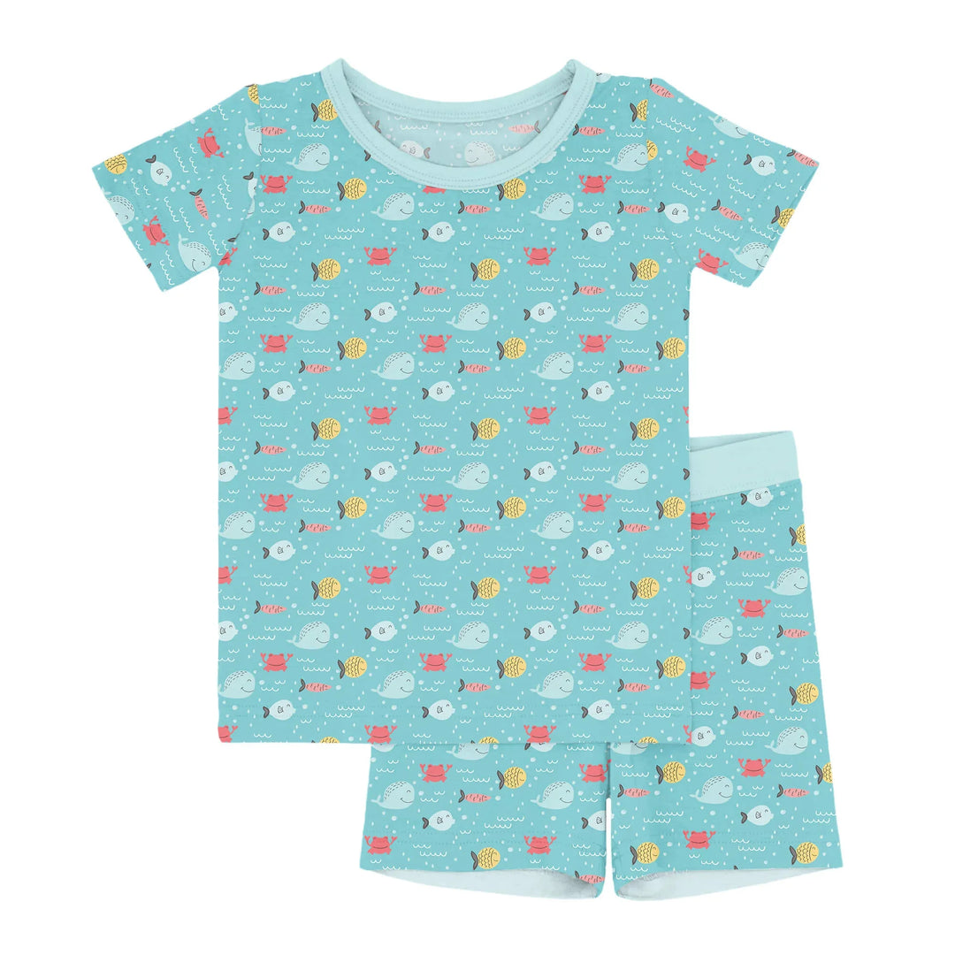 Fishes And Crabs Two Piece Short Sleeve Shorts Pajama Set , Fishes And Crabs Two Piece Short Sleeve Shorts Pajama Set - 12-18M