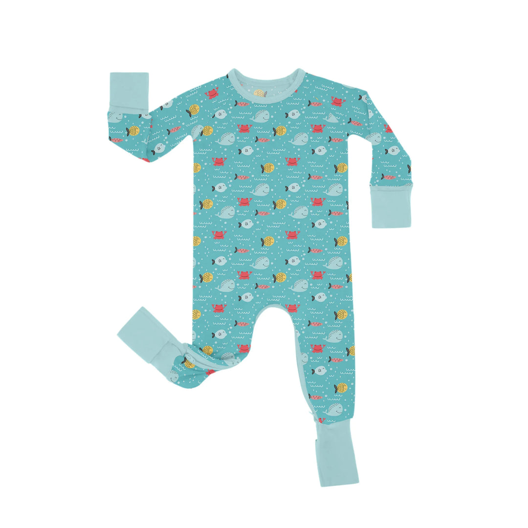 Fishes And Crabs Crescent Zippered Romper , Fishes And Crabs Crescent Zippered Romper - Newborn