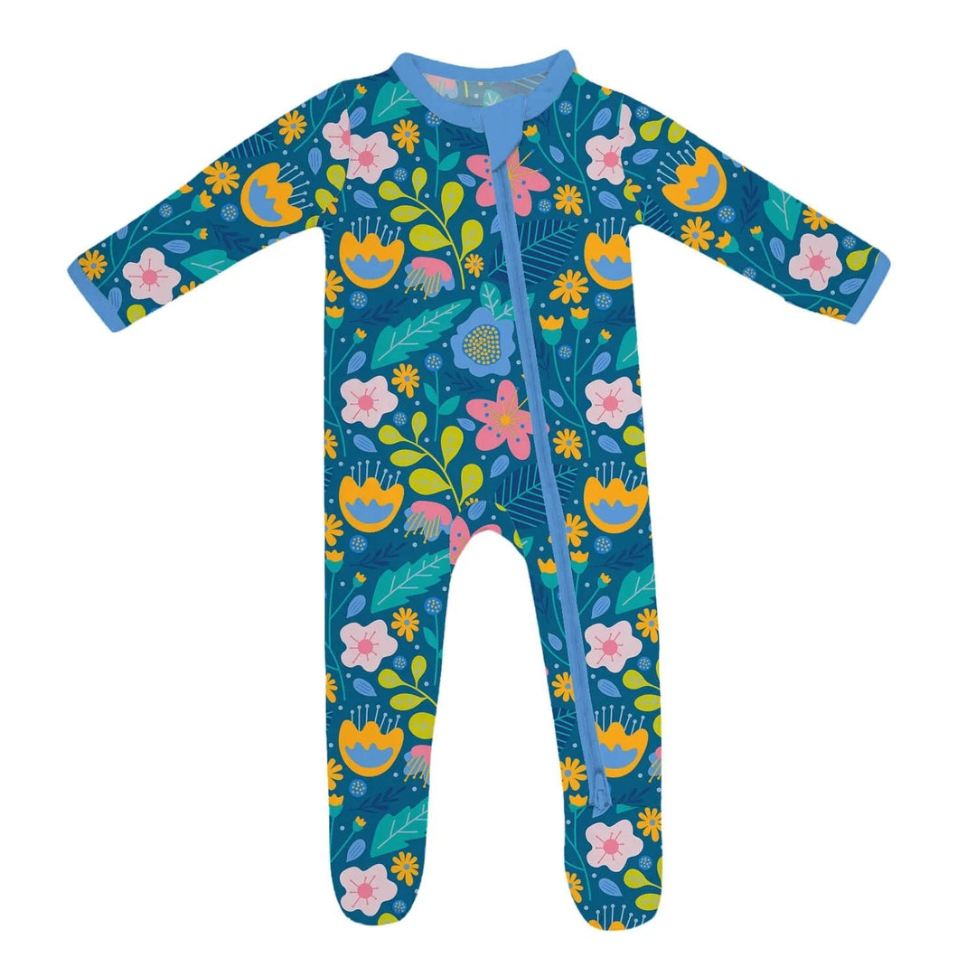 Folk Floral Footie Zippered Romper - Zumbamboo