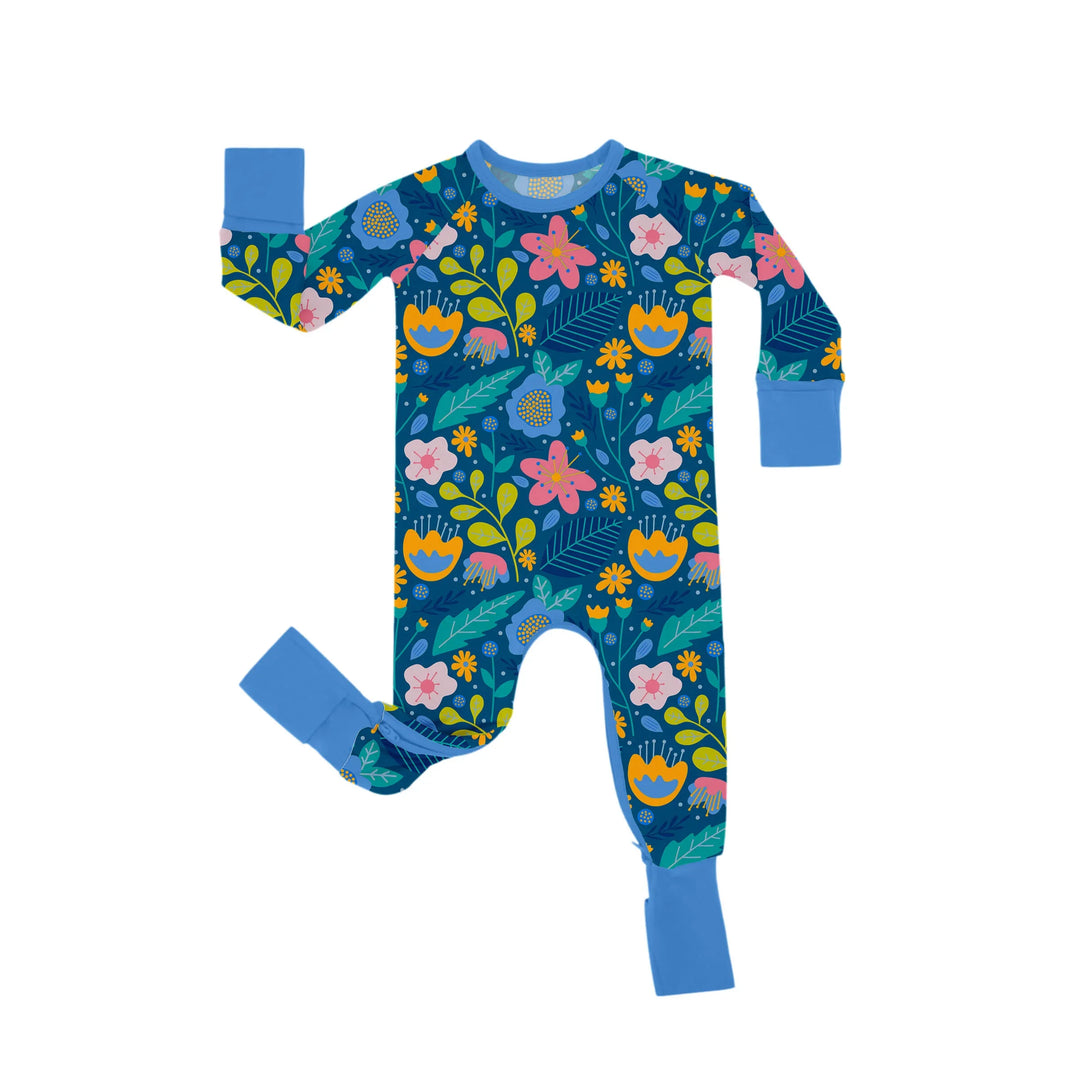 Folk Floral Crescent Zippered Romper , Folk Floral Crescent Zippered Romper - 0-3M