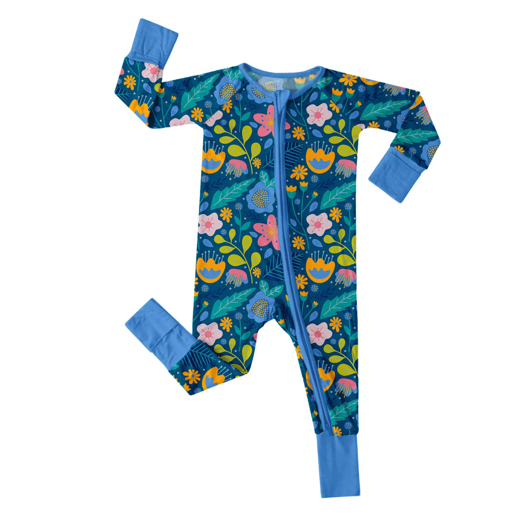 Folk Floral Convertible Zippered Romper , Folk Floral Convertible Zippered Romper - Newborn