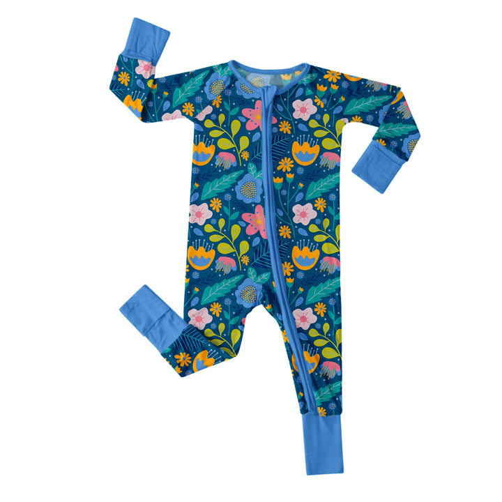 Folk Floral Convertible Zippered Romper , Folk Floral Convertible Zippered Romper - Newborn