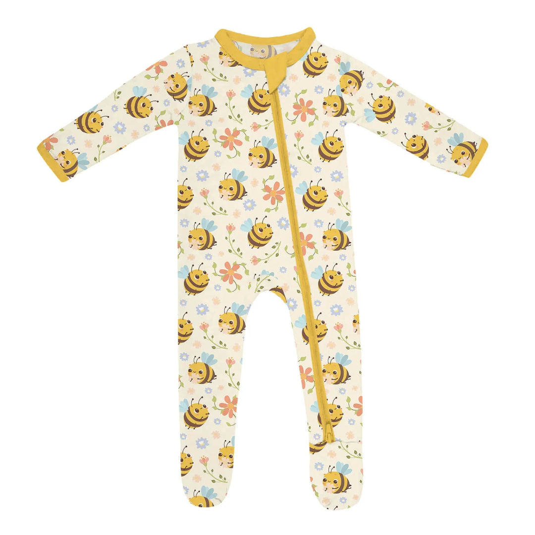 Bees and Flowers Footie Zippered Romper , Bees and Flowers Footie Zippered Romper - Newborn