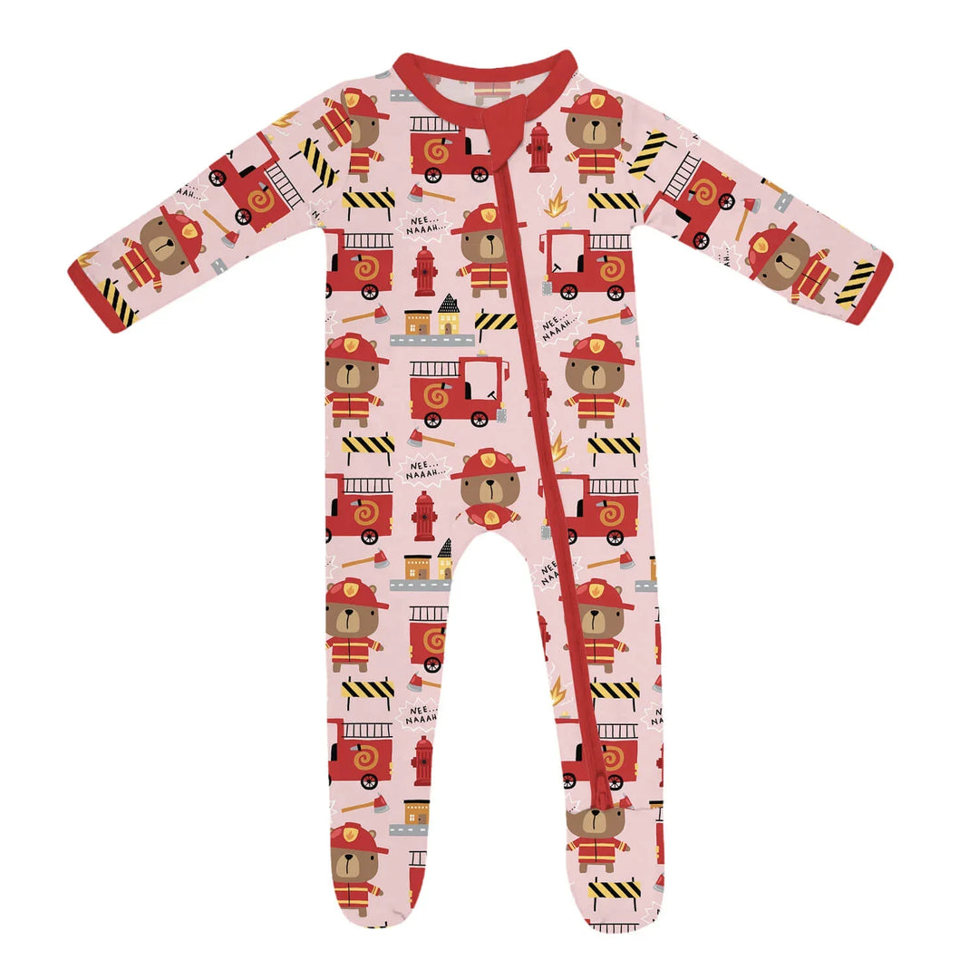 Firefighter Bears Zippered Footie Romper , Firefighter Bears Zippered Footie Romper - Newborn