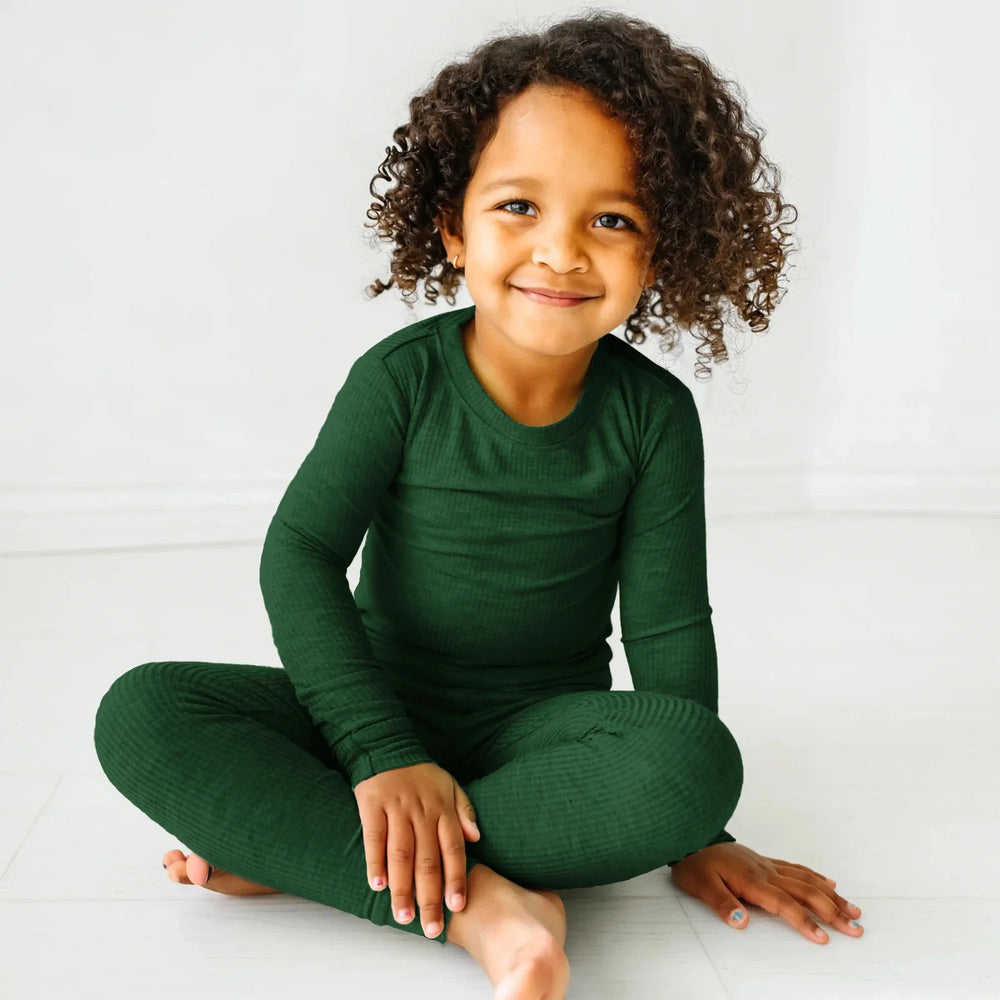 Forest Green Ribbed Two Piece Long Sleeve Pajama Set - Zumbamboo
