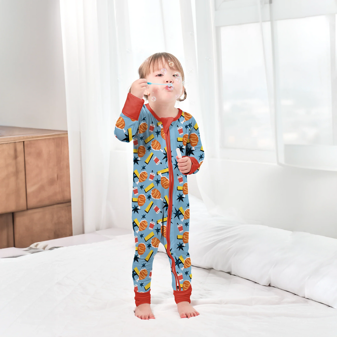 Fast Food Chicken Convertible Zippered Romper , Fast Food Chicken Convertible Zippered Romper - Newborn