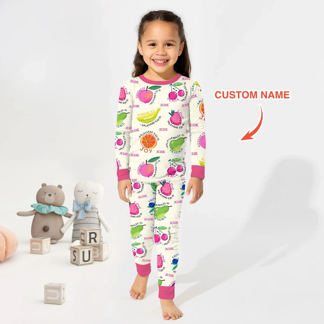 Fruit Of The Spirit Custom Name Two Piece Long Sleeve Pajama Set - Zumbamboo