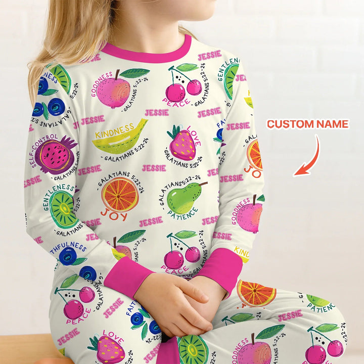 Fruit Of The Spirit Custom Name Two Piece Long Sleeve Pajama Set - Zumbamboo