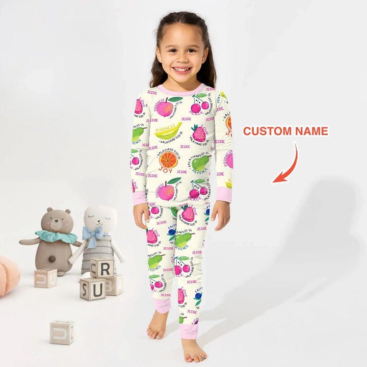 Fruit Of The Spirit Custom Name Two Piece Long Sleeve Pajama Set - Zumbamboo