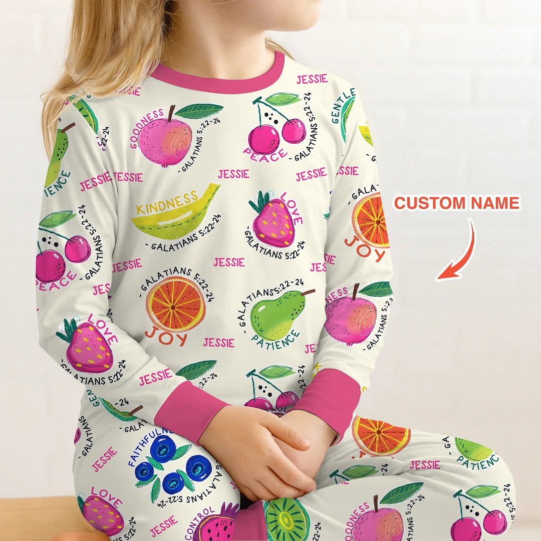 Fruit Of The Spirit Custom Name Two Piece Long Sleeve Pajama Set - Zumbamboo
