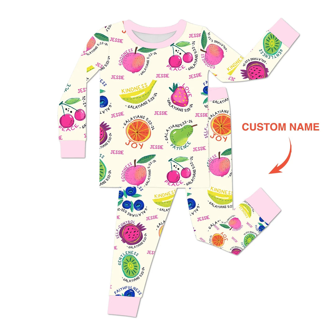 Fruit Of The Spirit Custom Name Two Piece Long Sleeve Pajama Set - Zumbamboo