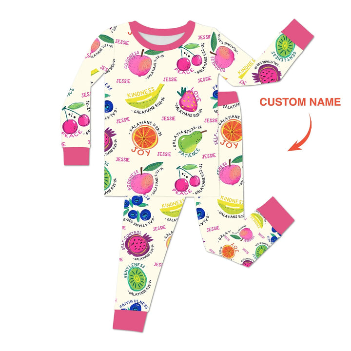 Fruit Of The Spirit Custom Name Two Piece Long Sleeve Pajama Set - Zumbamboo