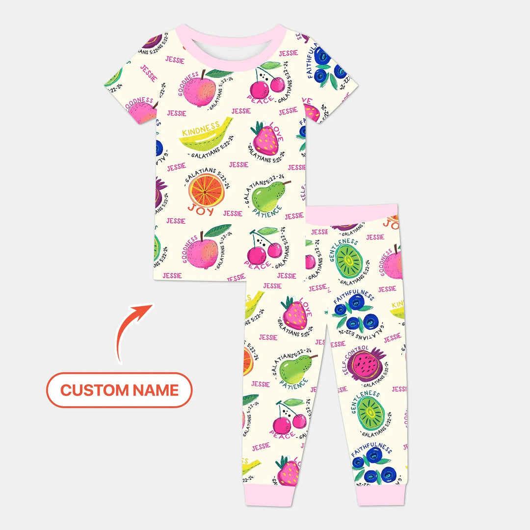 Fruit Of The Spirit custom name Two Piece Short Sleeve Pajama Set - Zumbamboo
