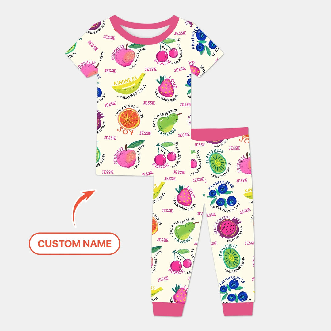 Fruit Of The Spirit custom name Two Piece Short Sleeve Pajama Set - Zumbamboo