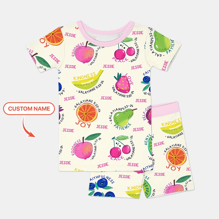 Fruit Of The Spirit custom name Two Piece Short Sleeve Shorts Pajama Set - Zumbamboo